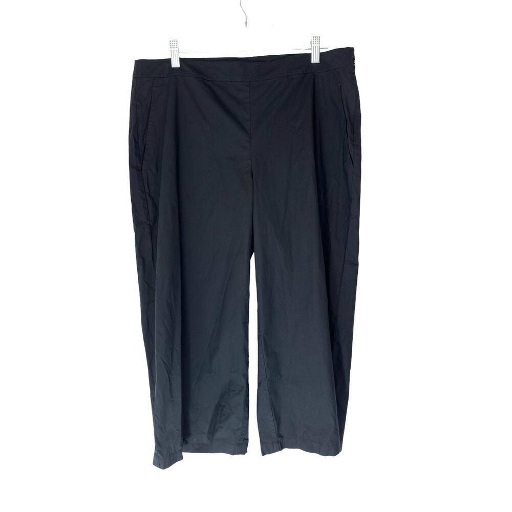 Eileen Fisher Pants Pull On Black Cotton Blend Casual Cropped Wide‎ Leg Large